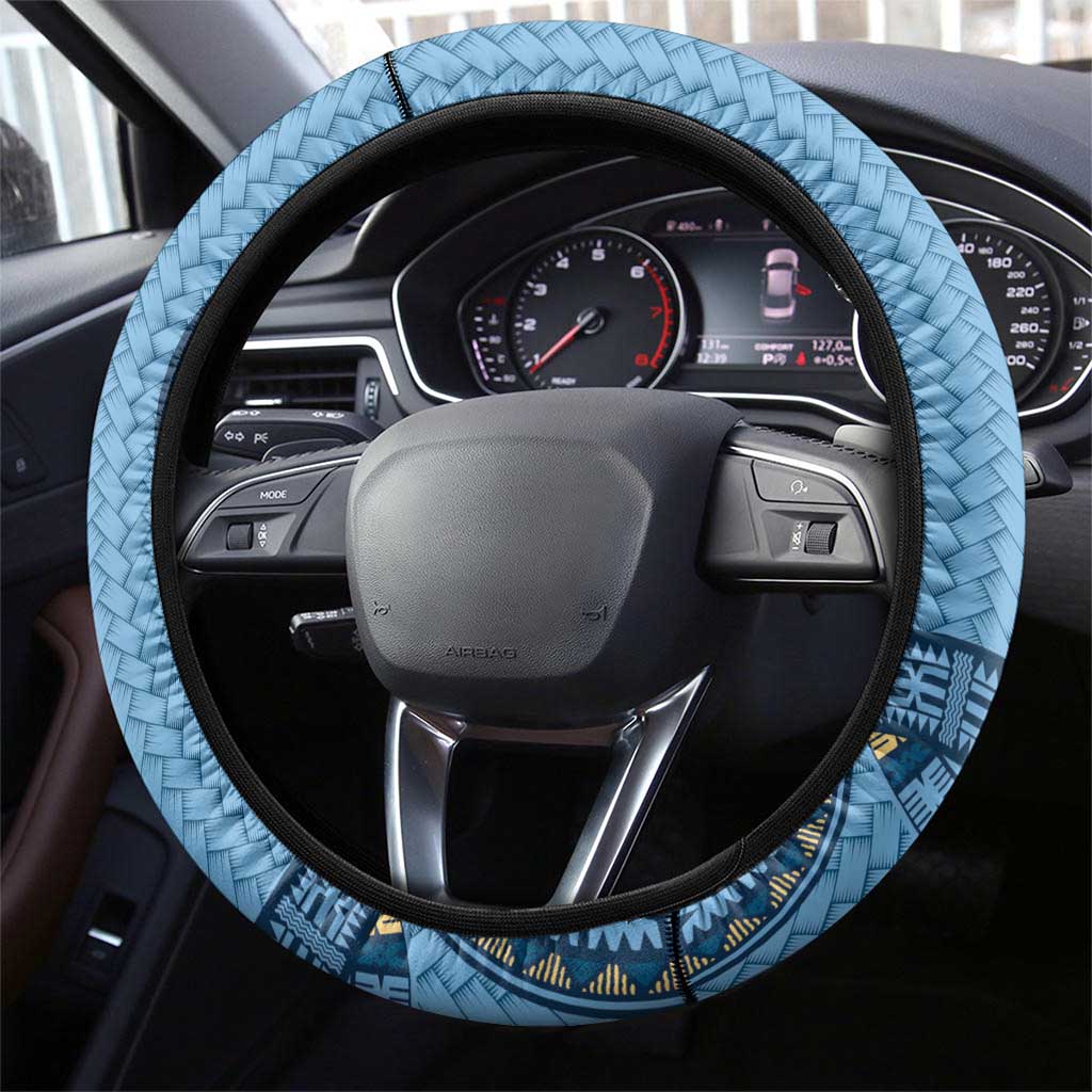 Bula Fiji Vintage Steering Wheel Cover Prussian Blue Masi Motifs