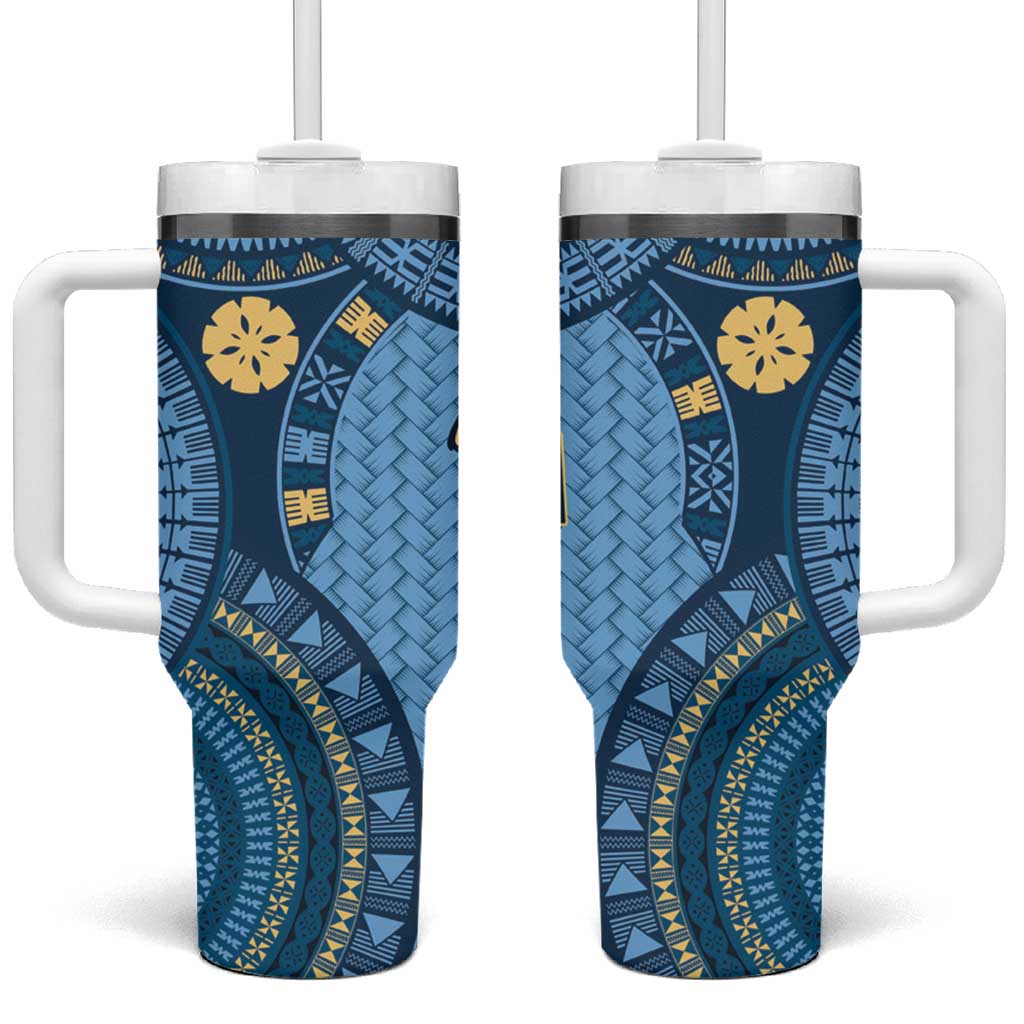 Bula Fiji Vintage Tumbler With Handle Prussian Blue Masi Motifs LT7 One Size: 40 oz Prussian Blue - Polynesian Pride