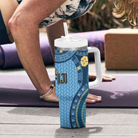 Bula Fiji Vintage Tumbler With Handle Prussian Blue Masi Motifs LT7 - Polynesian Pride