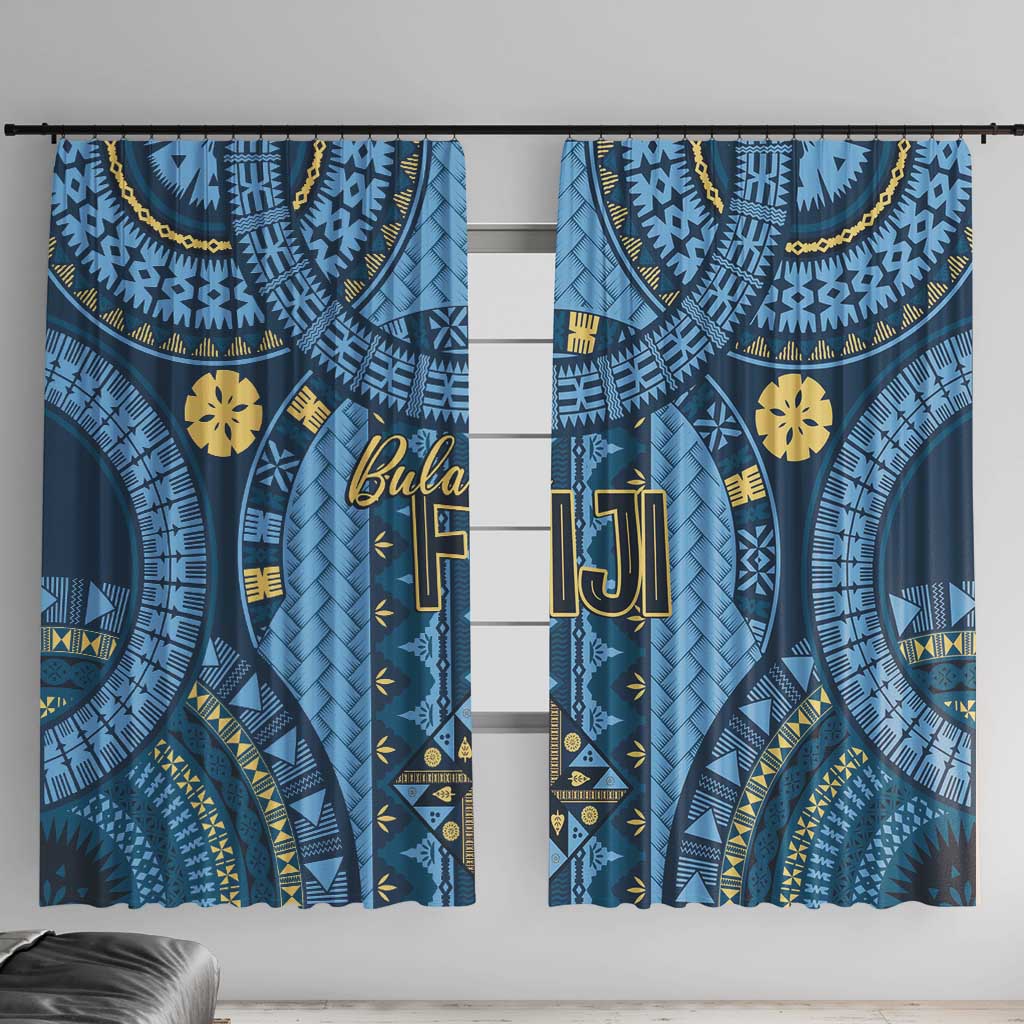 Bula Fiji Vintage Window Curtain Prussian Blue Masi Motifs