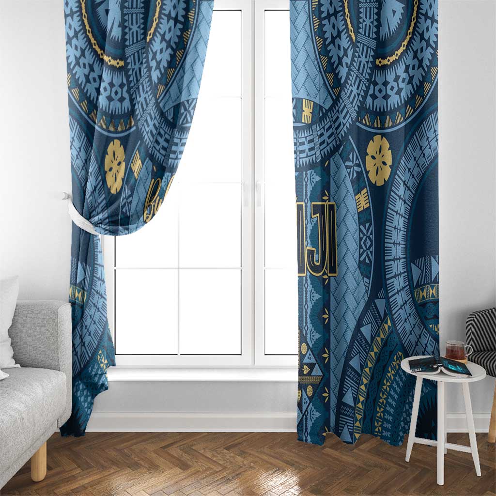 Bula Fiji Vintage Window Curtain Prussian Blue Masi Motifs