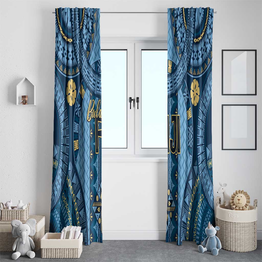 Bula Fiji Vintage Window Curtain Prussian Blue Masi Motifs