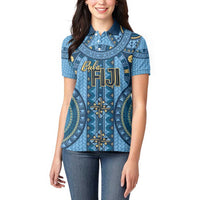 Bula Fiji Vintage Women Polo Shirt Prussian Blue Masi Motifs