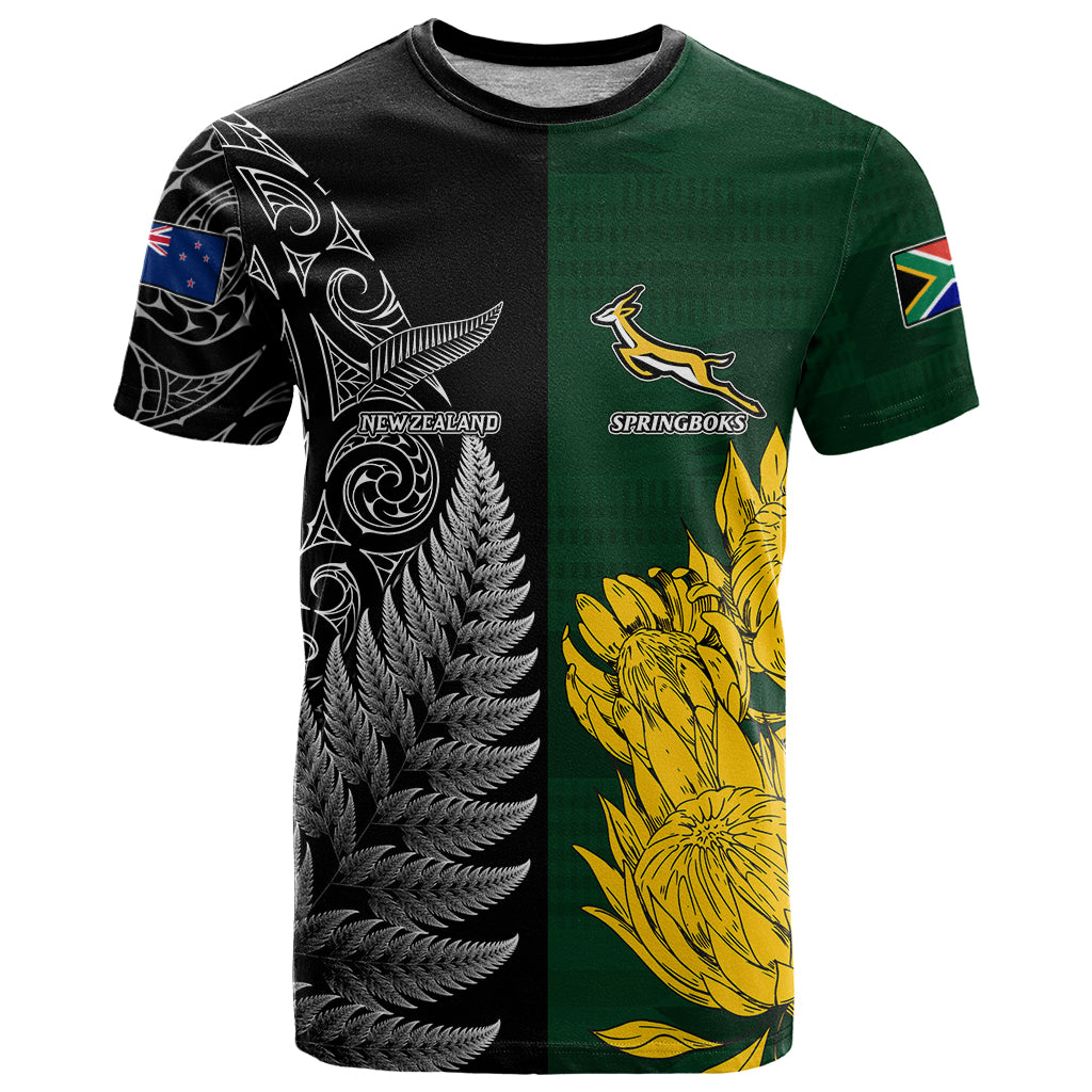 Custom New Zealand Mix South Africa Rugby T Shirt Protea Vs. Silver Ferns LT7