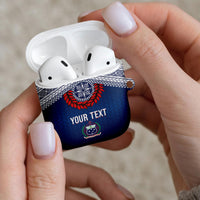Manu Samoa Rugby Custom Navy Blue AirPods Case ʻIe Toga Pattern With Red Ula fala LT7 - Polynesian Pride