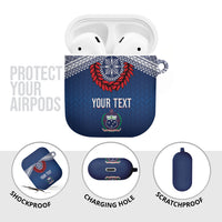 Manu Samoa Rugby Custom Navy Blue AirPods Case ʻIe Toga Pattern With Red Ula fala LT7 - Polynesian Pride
