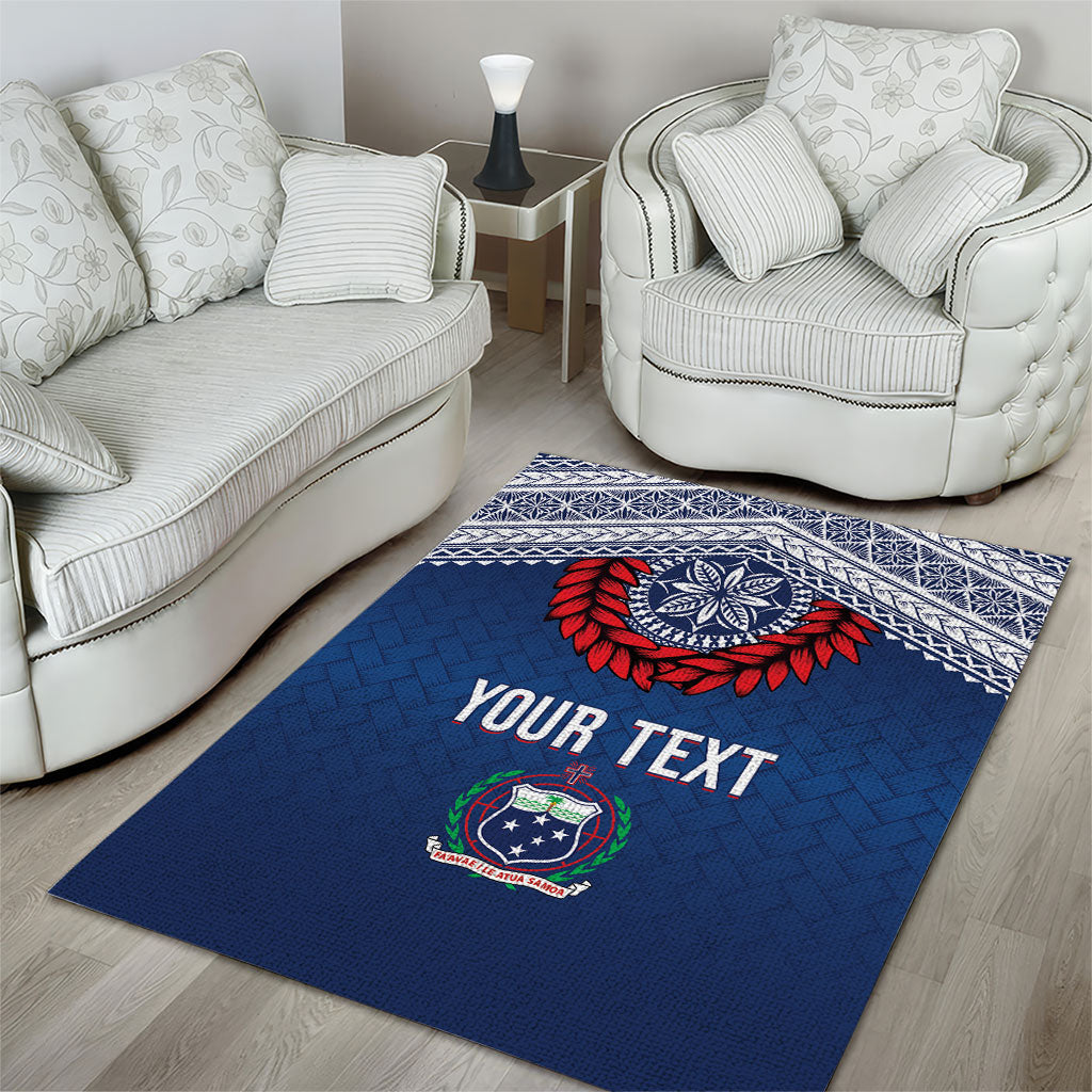 Manu Samoa Rugby Custom Navy Blue Area Rug ʻIe Toga Pattern With Red Ula fala LT7 - Polynesian Pride