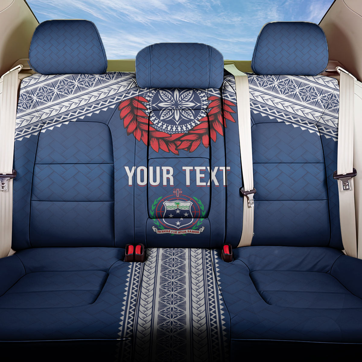 Manu Samoa Rugby Custom Navy Blue Back Car Seat Cover ʻIe Toga Pattern With Red Ula fala