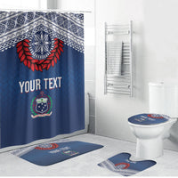 Manu Samoa Rugby Custom Navy Blue Bathroom Set ʻIe Toga Pattern With Red Ula fala LT7 Bathroom Set (4 pcs) Navy Blue - Polynesian Pride