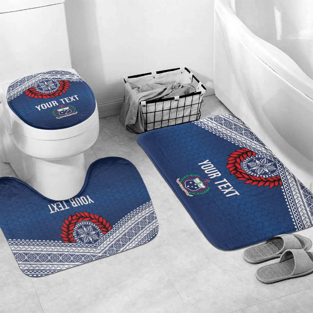 Manu Samoa Rugby Custom Navy Blue Bathroom Set ʻIe Toga Pattern With Red Ula fala LT7 Mat Set Only (3 pcs) One Size Navy Blue - Polynesian Pride