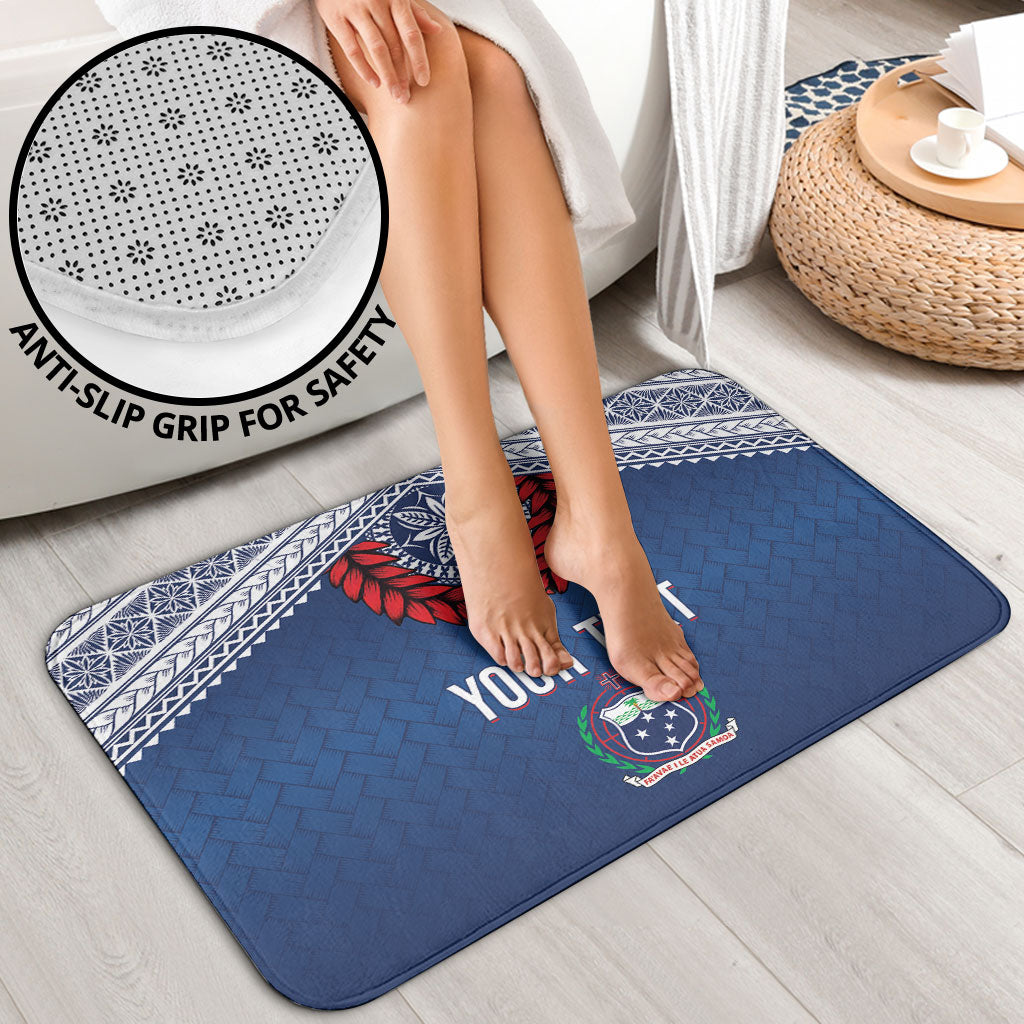 Manu Samoa Rugby Custom Navy Blue Bathroom Set ʻIe Toga Pattern With Red Ula fala LT7 - Polynesian Pride