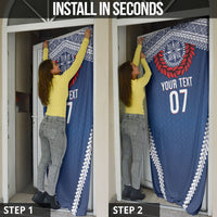 Manu Samoa Rugby Custom Navy Blue Door Cover ʻIe Toga Pattern With Red Ula fala LT7 - Polynesian Pride