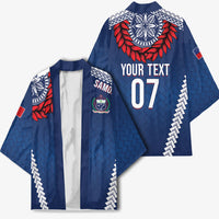 Manu Samoa Rugby Custom Navy Blue Kimono ʻIe Toga Pattern With Red Ula fala LT7 - Polynesian Pride