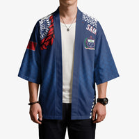 Manu Samoa Rugby Custom Navy Blue Kimono ʻIe Toga Pattern With Red Ula fala LT7 - Polynesian Pride