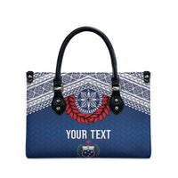Manu Samoa Rugby Custom Navy Blue Leather Bag ʻIe Toga Pattern With Red Ula fala LT7 - Polynesian Pride