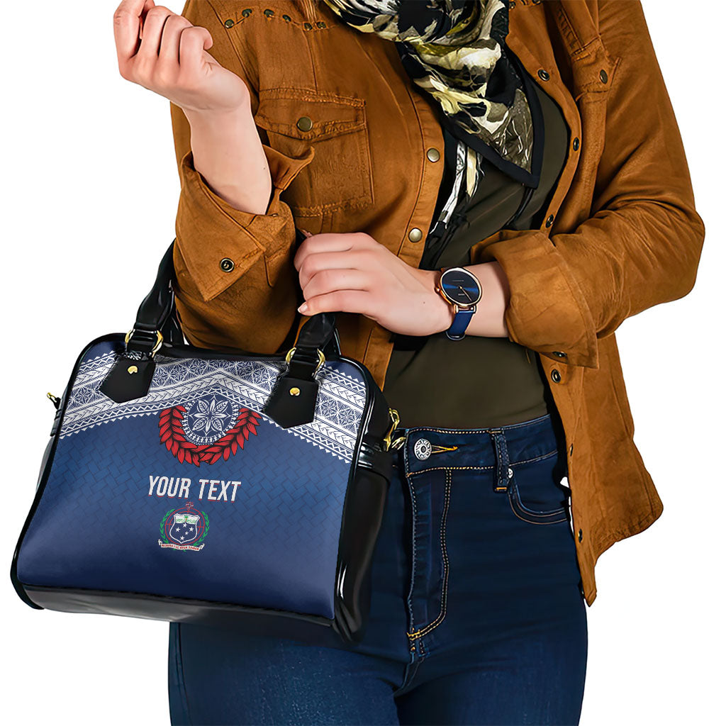 Manu Samoa Rugby Custom Navy Blue Shoulder Handbag ʻIe Toga Pattern With Red Ula fala LT7 - Polynesian Pride