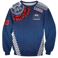 Manu Samoa Rugby Custom Navy Blue Sweatshirt ʻIe Toga Pattern With Red Ula fala LT7 Unisex Navy Blue - Polynesian Pride