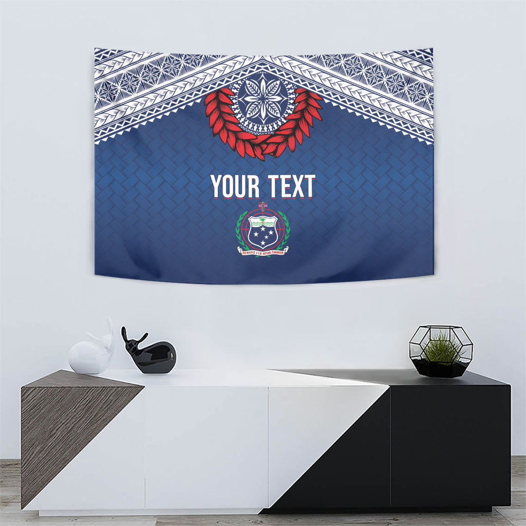 Manu Samoa Rugby Custom Navy Blue Tapestry ʻIe Toga Pattern With Red Ula fala LT7 - Polynesian Pride