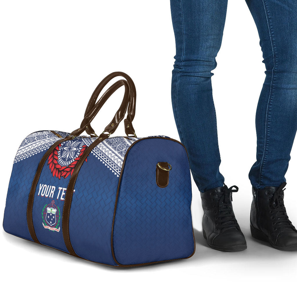 Manu Samoa Rugby Custom Navy Blue Travel Bag ʻIe Toga Pattern With Red Ula fala LT7 - Polynesian Pride