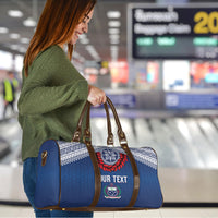 Manu Samoa Rugby Custom Navy Blue Travel Bag ʻIe Toga Pattern With Red Ula fala LT7 - Polynesian Pride