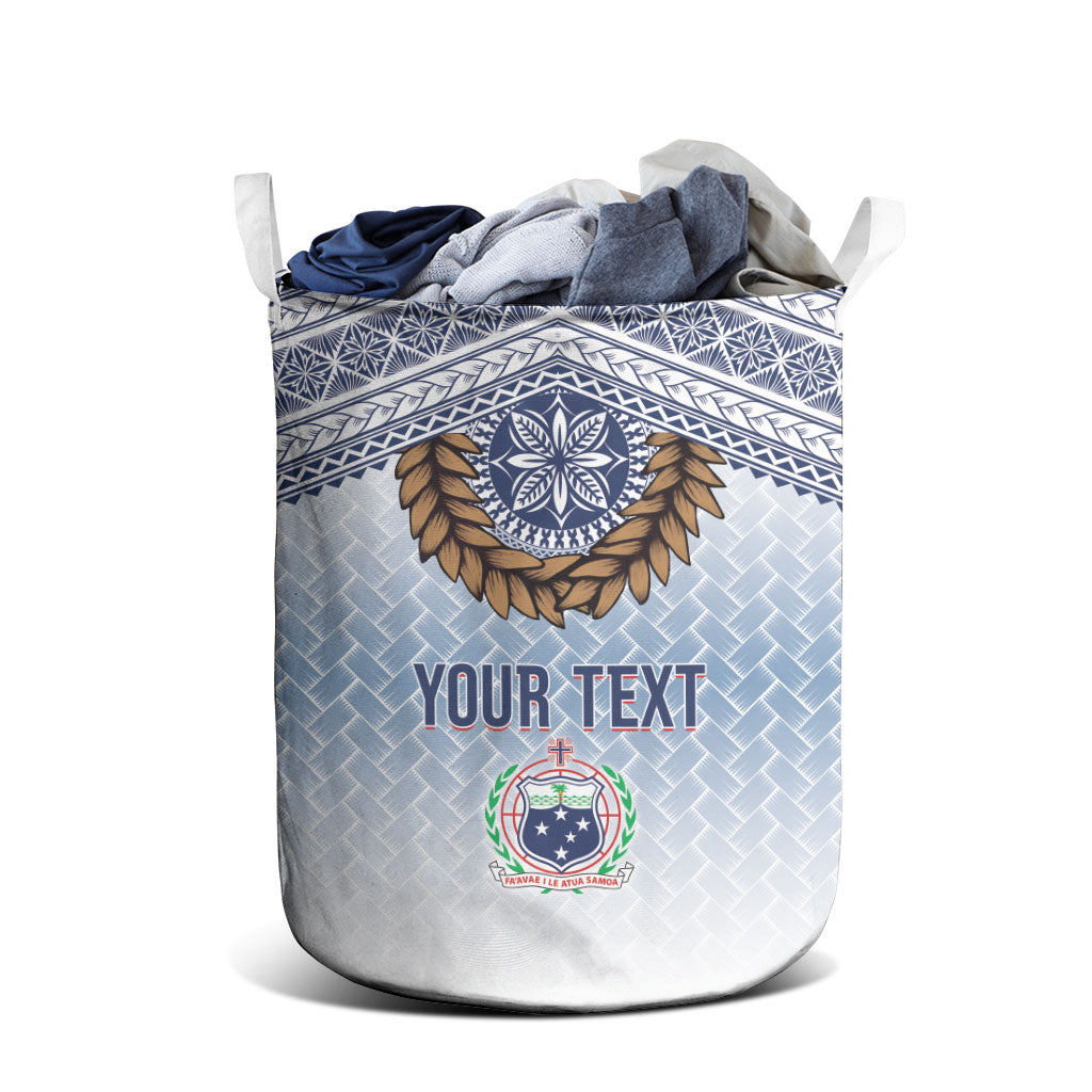 Manu Samoa Rugby Custom White Laundry Basket ʻIe Toga Pattern With Brown Ula fala LT7 - Polynesian Pride