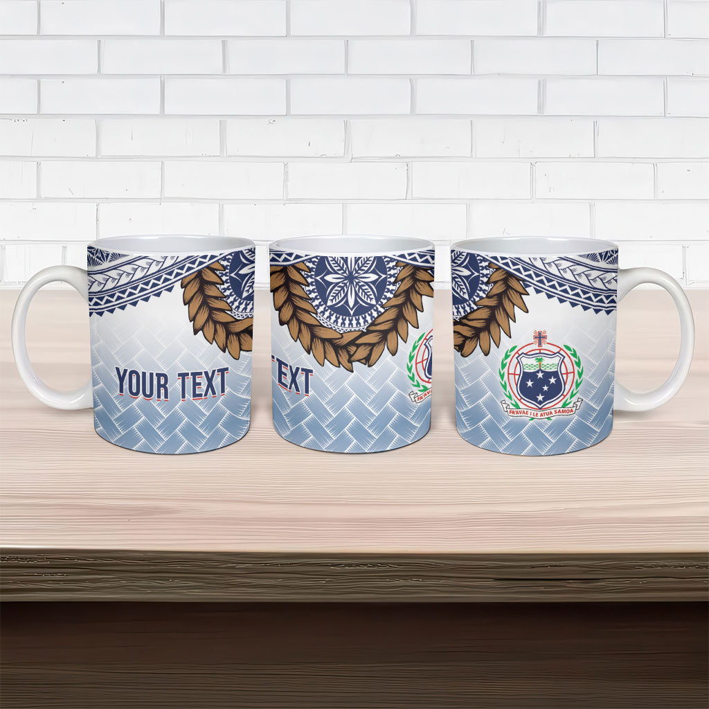 Manu Samoa Rugby Custom White Ceramic Mug ʻIe Toga Pattern With Brown Ula fala LT7 - Polynesian Pride