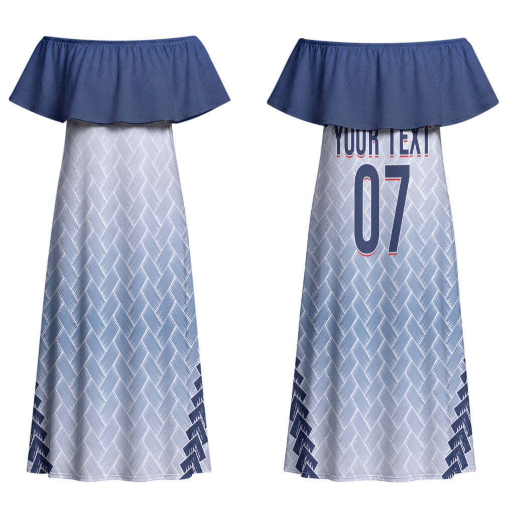 Manu Samoa Rugby Custom White Couples Matching Off Shoulder Maxi Dress and Long Sleeve Button Shirt ʻIe Toga Pattern With Brown Ula fala LT7 - Polynesian Pride