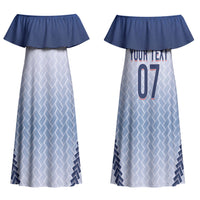 Manu Samoa Rugby Custom White Couples Matching Off Shoulder Maxi Dress and Long Sleeve Button Shirt ʻIe Toga Pattern With Brown Ula fala LT7 - Polynesian Pride