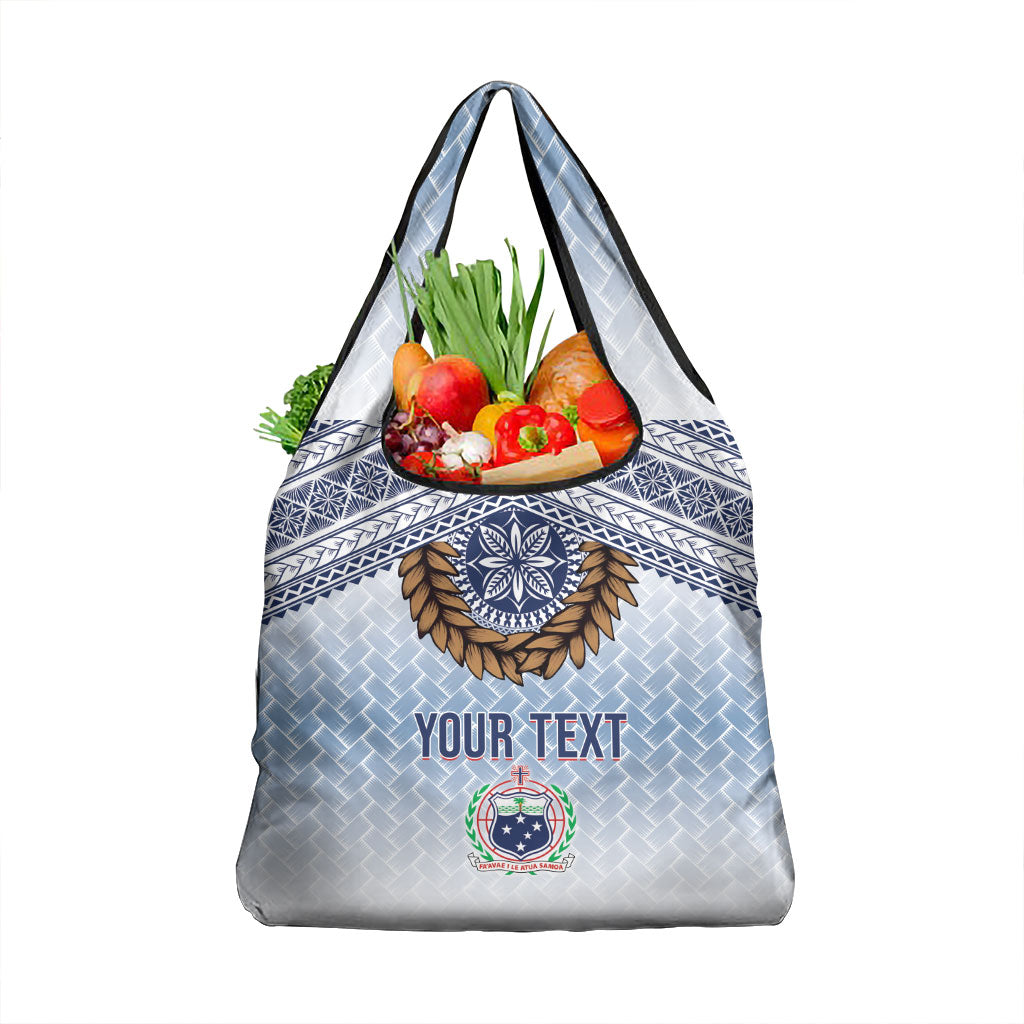 Manu Samoa Rugby Custom White Grocery Bag ʻIe Toga Pattern With Brown Ula fala