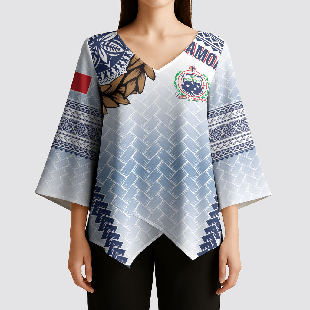 Manu Samoa Rugby Custom White Kimono Sleeve Blouse ʻIe Toga Pattern With Brown Ula fala LT7 - Polynesian Pride