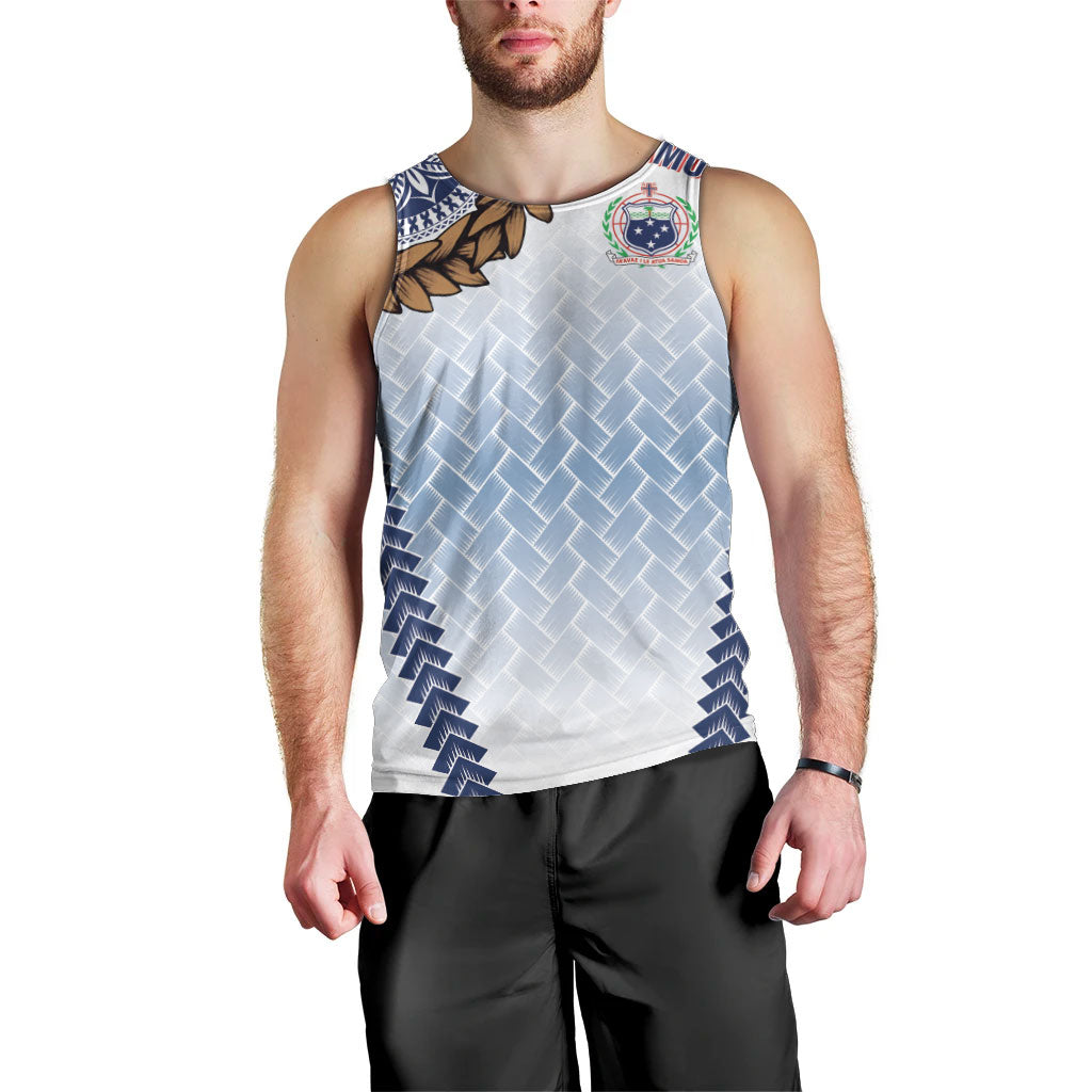 Manu Samoa Rugby Custom White Men Tank Top ʻIe Toga Pattern With Brown Ula fala LT7 - Polynesian Pride