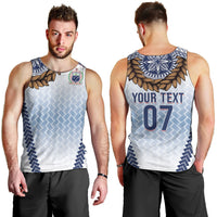 Manu Samoa Rugby Custom White Men Tank Top ʻIe Toga Pattern With Brown Ula fala LT7 - Polynesian Pride