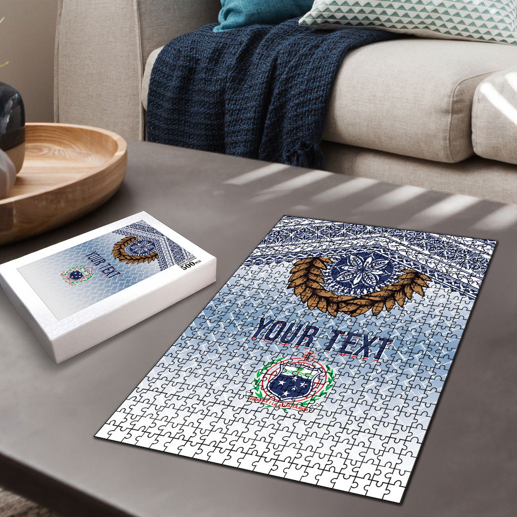 Manu Samoa Rugby Custom White Puzzle ʻIe Toga Pattern With Brown Ula fala LT7 - Polynesian Pride