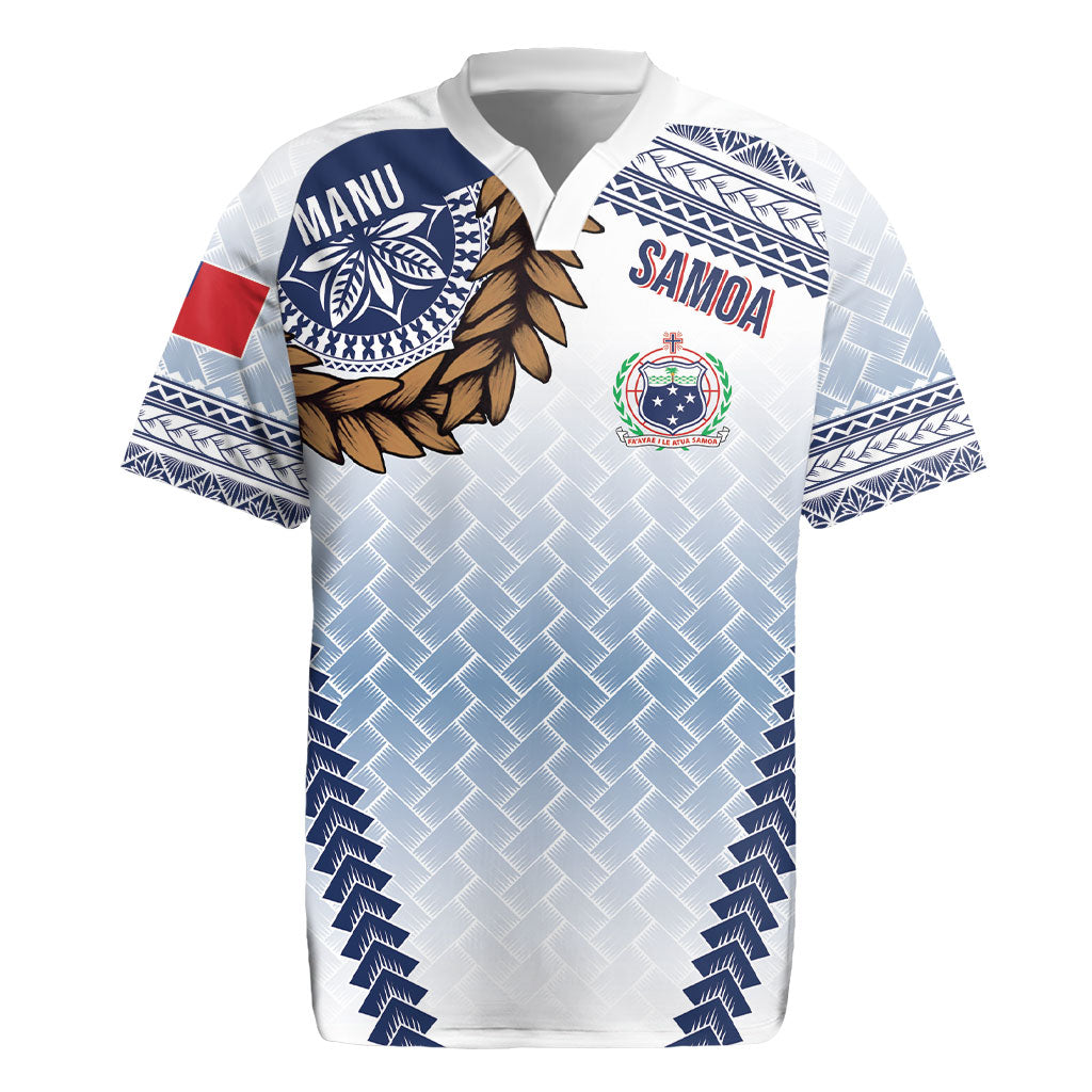 Manu Samoa Rugby Custom White Rugby Jersey ʻIe Toga Pattern With Brown Ula fala LT7 White - Polynesian Pride