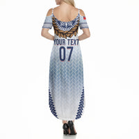 Manu Samoa Rugby Custom White Summer Maxi Dress ʻIe Toga Pattern With Brown Ula fala LT7 - Polynesian Pride