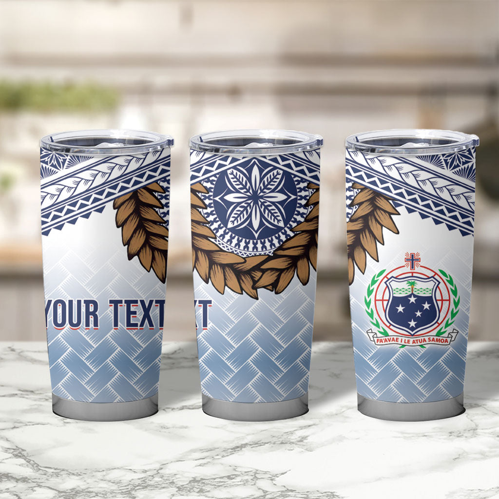 Manu Samoa Rugby Custom White Tumbler Cup ʻIe Toga Pattern With Brown Ula fala LT7 - Polynesian Pride