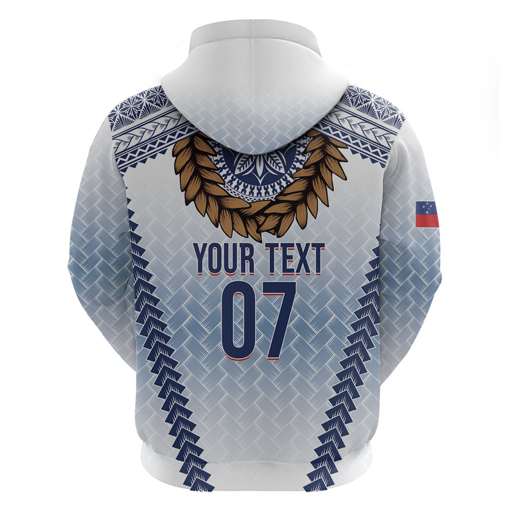Manu Samoa Rugby Custom White Zip Hoodie ʻIe Toga Pattern With Brown Ula fala LT7 - Polynesian Pride