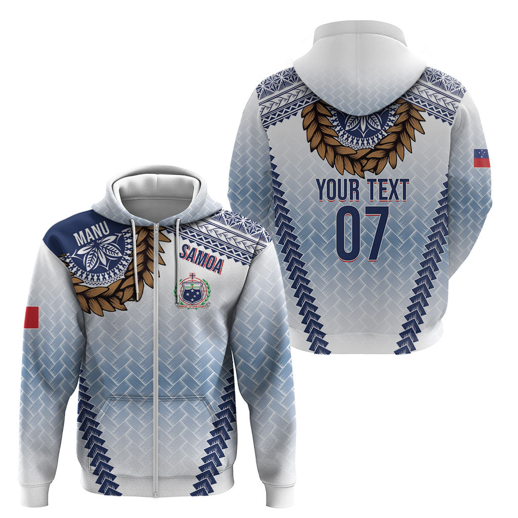 Manu Samoa Rugby Custom White Zip Hoodie ʻIe Toga Pattern With Brown Ula fala LT7 - Polynesian Pride