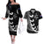 Personalised New Zealand Rugby Couples Matching Off The Shoulder Long Sleeve Dress and Hawaiian Shirt Aotearoa Silver Fern Koru Maori Style LT7 Black - Polynesian Pride