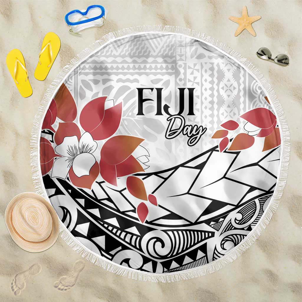 Bula Fiji Day Beach Blanket Tagimaucia on Masi Pattern LT7 One Size 150cm White - Polynesian Pride