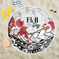Bula Fiji Day Beach Blanket Tagimaucia on Masi Pattern LT7 One Size 150cm White - Polynesian Pride