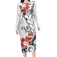 Bula Fiji Day Family Matching Long Sleeve Bodycon Dress and Hawaiian Shirt Tagimaucia on Masi Pattern