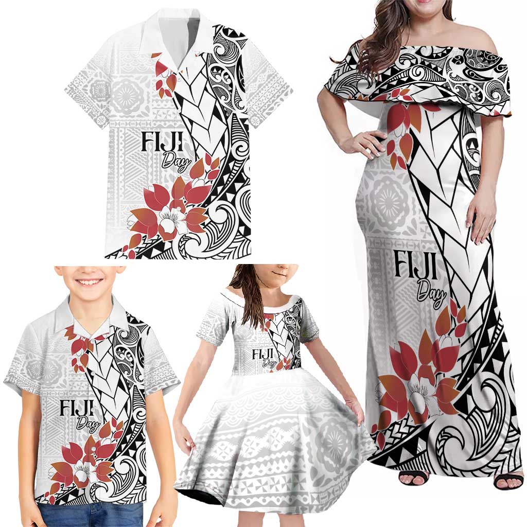 Bula Fiji Day Family Matching Off Shoulder Maxi Dress and Hawaiian Shirt Tagimaucia on Masi Pattern