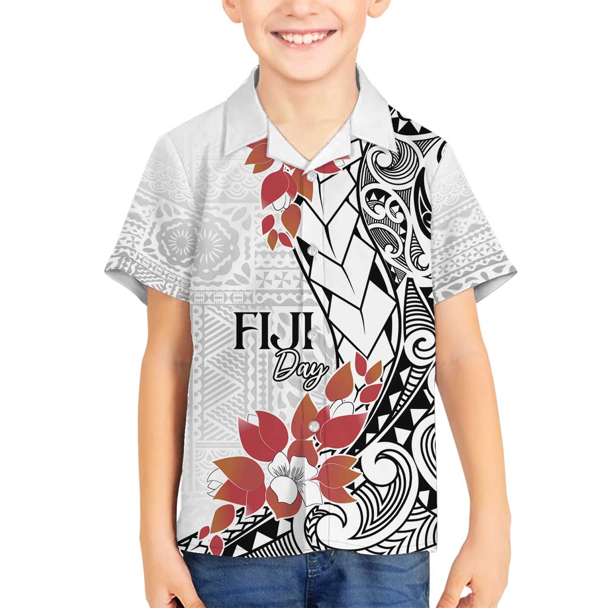 Bula Fiji Day Family Matching Off Shoulder Short Dress and Hawaiian Shirt Tagimaucia on Masi Pattern