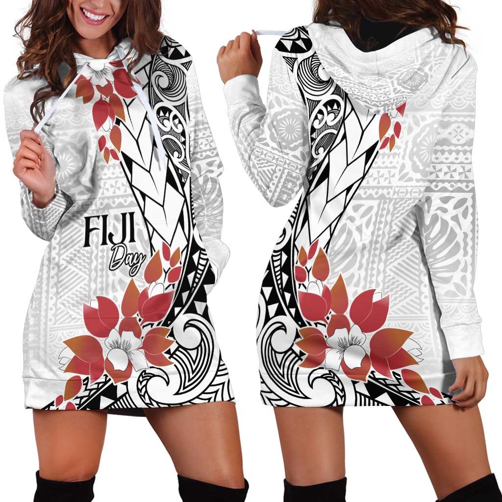 Bula Fiji Day Hoodie Dress Tagimaucia on Masi Pattern LT7 - Polynesian Pride