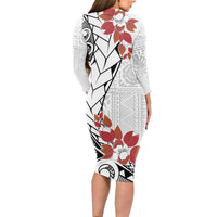 Bula Fiji Day Long Sleeve Bodycon Dress Tagimaucia on Masi Pattern