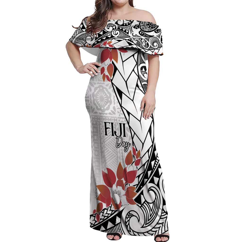 Bula Fiji Day Off Shoulder Maxi Dress Tagimaucia on Masi Pattern