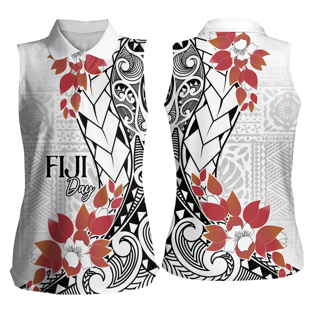 Bula Fiji Day Women Sleeveless Polo Shirt Tagimaucia on Masi Pattern