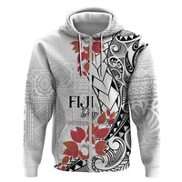 Bula Fiji Day Zip Hoodie Tagimaucia on Masi Pattern LT7 Zip Hoodie White - Polynesian Pride