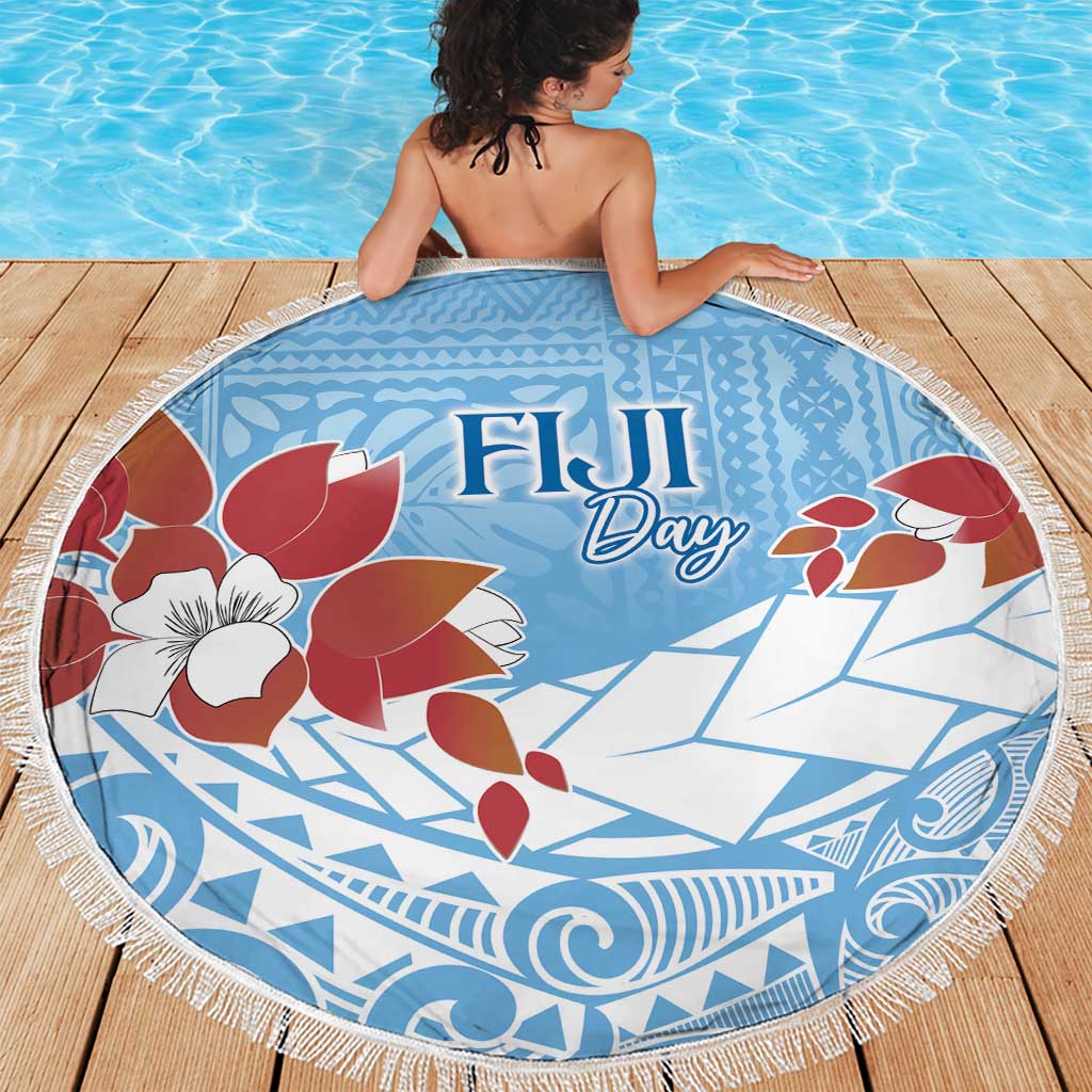 Bula Fiji Day Beach Blanket Tagimaucia on Masi Pattern - Turquoise LT7 - Polynesian Pride